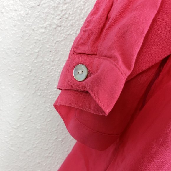 Chico's Women's Coral Pink Embroidered Henley Style Button Down Shirt Top Blouse - Picture 7 of 13